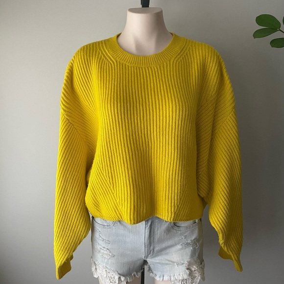 FWD Friday Tech Wool Oversize Crew Knit Sweater Highlighter Yellow Size XL - Picture 1 of 10